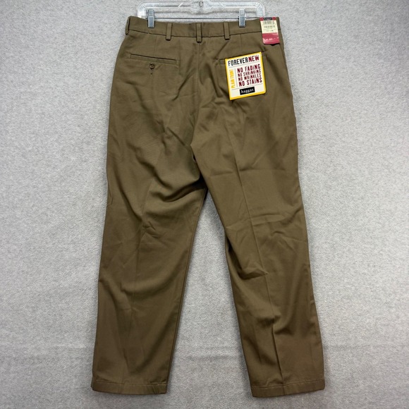 Haggar Chino Pants Mens 34x29 Mocha Brown Khakis Forever New Plain Front Chinos - Picture 2 of 13
